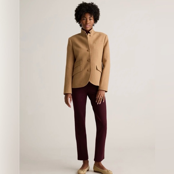 Quince Women’s  Italian Wool Stand Collar Blazer Warm Camel Outerwear M New - Picture 2 of 14